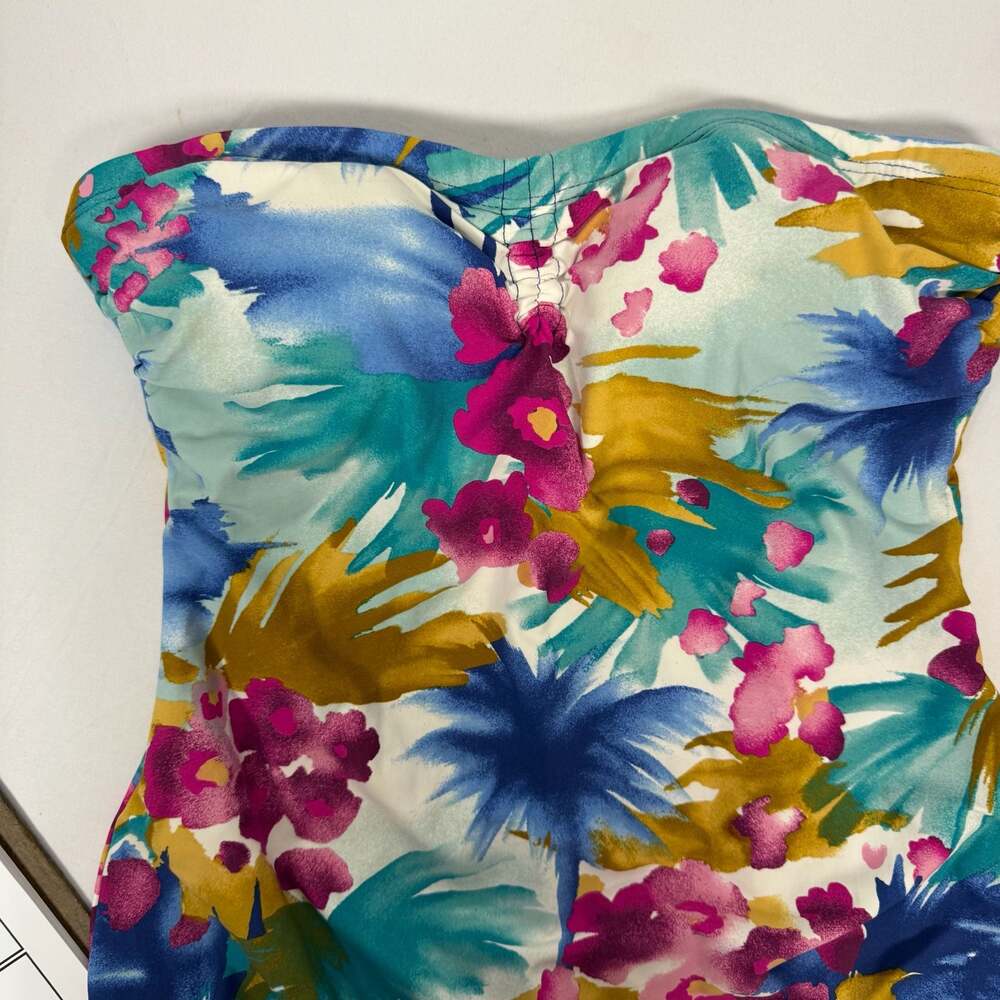Jantzen Classics Tropical Floral Strapless Bandeau One-Piece Swimsuit Size 12 - Picture 2 of 9